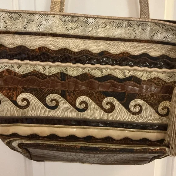 SHARIF Bundle of 3 Shoulder Bags Leather Suede and Mixed Green Brown Tan
